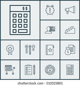 Set Of Project Management Icons On Schedule, Announcement And Reminder Topics. Editable Vector Illustration. Includes Brainstorming, Advertising, Money And More Vector Icons.