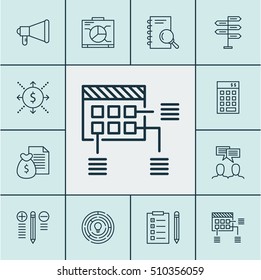 Set Of Project Management Icons On Decision Making, Announcement And Analysis Topics. Editable Vector Illustration. Includes Brainstorming, Revenue, Meeting And More Vector Icons.
