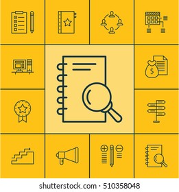 Set Of Project Management Icons On Computer, Schedule And Growth Topics. Editable Vector Illustration. Includes Win, Announcement, Office And More Vector Icons.