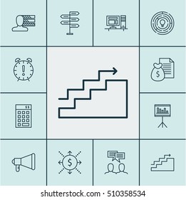Set Of Project Management Icons On Growth, Investment And Announcement Topics. Editable Vector Illustration. Includes Report, Goal, Discussion And More Vector Icons.