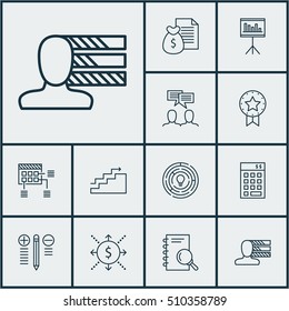Set Of Project Management Icons On Discussion, Present Badge And Personal Skills Topics. Editable Vector Illustration. Includes Idea, Brainstorm, Chart And More Vector Icons.
