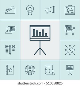 Set Of Project Management Icons On Decision Making, Analysis And Announcement Topics. Editable Vector Illustration. Includes Advertising, Plan, Award And More Vector Icons.