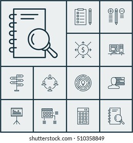 Set Of Project Management Icons On Money, Decision Making And Computer Topics. Editable Vector Illustration. Includes Schedule, Notebook, Office And More Vector Icons.