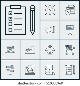 Set Of Project Management Icons On Presentation, Computer And Announcement Topics. Editable Vector Illustration. Includes Statistic, Office, Analysis And More Vector Icons.