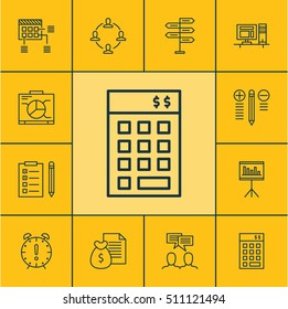 Set Of Project Management Icons On Report, Schedule And Discussion Topics. Editable Vector Illustration. Includes Solution, Revenue And More Vector Icons.