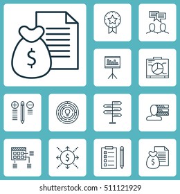 Set Of Project Management Icons On Decision Making, Presentation And Schedule Topics. Editable Vector Illustration. Includes Solution, Project And More Vector Icons.