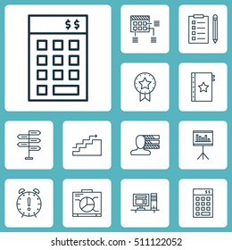 Set Of Project Management Icons On Warranty, Present Badge And Opportunity Topics. Editable Vector Illustration. Includes Fork, Reminder, Computer And More Vector Icons.
