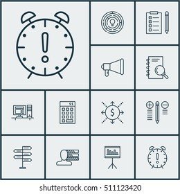 Set Of Project Management Icons On Time Management, Innovation And Decision Making Topics. Editable Vector Illustration. Includes Time, Solution, Finance And More Vector Icons.