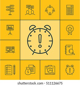 Set Of Project Management Icons On Discussion, Presentation And Present Badge Topics. Editable Vector Illustration. Includes Collaboration, Meeting, List And More Vector Icons.