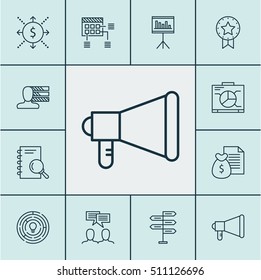Set Of Project Management Icons On Announcement, Discussion And Analysis Topics. Editable Vector Illustration. Includes Skills, Win, Fork And More Vector Icons.