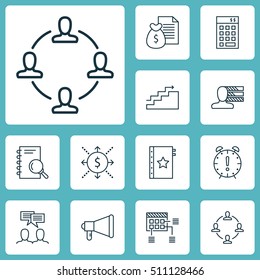 Set Of Project Management Icons On Announcement, Time Management And Schedule Topics. Editable Vector Illustration. Includes Personal, Research, Collaboration And More Elements