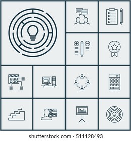 Set Of Project Management Icons On Present Badge, Growth And Personal Skills Topics. Editable Vector Illustration. Includes Meeting, Growth, Brainstorming And More Vector Icons.