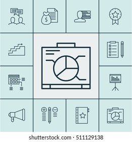 Set Of Project Management Icons On Reminder, Board And Present Badge Topics. Editable Vector Illustration. Includes Badge, Discussion, Meeting And More Vector Icons.