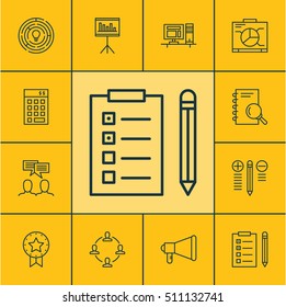Set Of Project Management Icons On Collaboration, Presentation And Computer Topics. Editable Vector Illustration. Includes Budget, Notebook, Brainstorm And More Vector Icons.