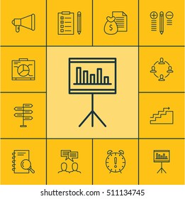 Set Of Project Management Icons On Collaboration, Board And Presentation Topics. Editable Vector Illustration. Includes Decision, Statistic, Announcement And More Vector Icons.