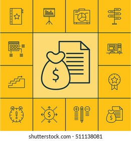 Set Of Project Management Icons On Presentation, Opportunity And Money Topics. Editable Vector Illustration. Includes Money, Presentation, Warranty And More Vector Icons.
