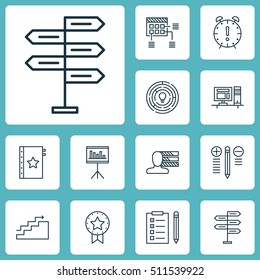 Set Of Project Management Icons On Computer, Schedule And Growth Topics. Editable Vector Illustration. Includes Reminder, Right, Award And More Vector Icons.