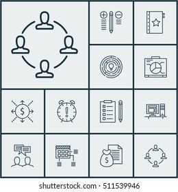 Set Of Project Management Icons On Report, Computer And Reminder Topics. Editable Vector Illustration. Includes, Discussion And More Vector Icons.
