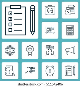 Set Of Project Management Icons On Investment, Announcement And Time Management Topics. Editable Illustration. Includes Time, List, Date And More Vector Icons.