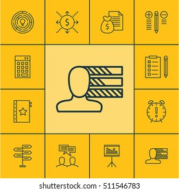 Set Of Project Management Icons On Innovation, Discussion And Personal Skills Topics. Editable Vector Illustration. Includes Money, Budget, Management And More Vector Icons.