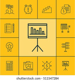 Set Of Project Management Icons On Present Badge, Time Management And Investment Topics. Editable Vector Illustration. Includes Reminder, Statistics, Badge And More Vector Icons.