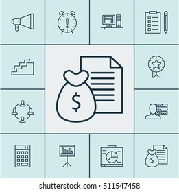 Set Of Project Management Icons On Report, Collaboration And Announcement Topics. Editable Vector Illustration. Includes Goal, Date, Promotion And More Vector Icons.