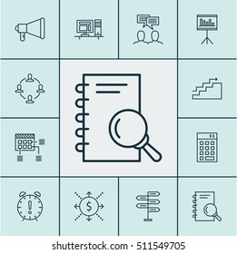 Set Of Project Management Icons On Analysis, Schedule And Growth Topics. Editable Vector Illustration. Includes Notebook, Budget, Investment And More Vector Icons.