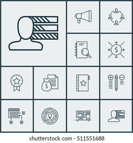 Set Of Project Management Icons On Report, Analysis And Schedule Topics. Editable Vector Illustration. Includes Award, Promotion, Win And More Elements
