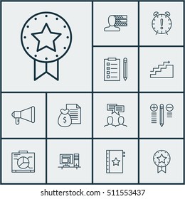 Set Of Project Management Icons On Time Management, Present Badge And Discussion Topics. Editable Vector Illustration. Includes Decision, Warranty, Task And More Vector Icons.