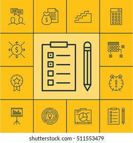 Set Of Project Management Icons On Board, Reminder And Innovation Topics. Editable Vector Illustration. Includes Cash, Idea, Award And More Vector Icons.