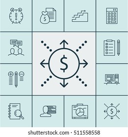 Set Of Project Management Icons On Discussion, Time Management And Money Topics. Editable Vector Illustration. Includes Growth, Goal, Budget And More Vector Icons.