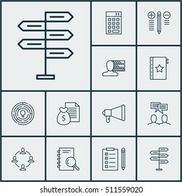 Set Of Project Management Icons On Personal Skills, Analysis And Decision Making Topics. Editable Vector Illustration. Includes Fork, Warranty, Advertising And More Vector Icons.