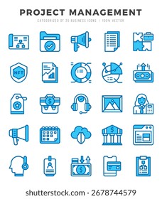 Conjunto de Ícones de Gerenciamento de Projetos. Pacote de ícones de estilo de arte de linha simples.