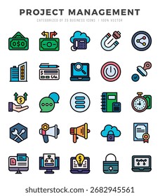 Conjunto de iconos de gestión de proyectos. Paquete de iconos de estilo de arte de línea simple.