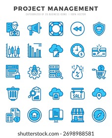Conjunto de ícones de Gerenciamento de Projetos. Ilustração de vetor.