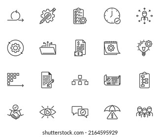 set of project management line icons, business, organization