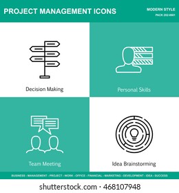 Set Of Project Management Web Icons On Decision Making, Personality And Idea Brainstorming