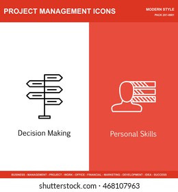 Set Of Project Management Web Icons On Decision Making And Personality. Stock Vector, Eps10.