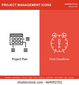 Set Of Project Management Web Icons On Planning And Deadline. Stock Vector, Eps10.