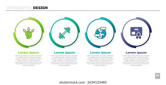 Set Project team base, Dumbbell, Worldwide and Certificate template. Business infographic template. Vector