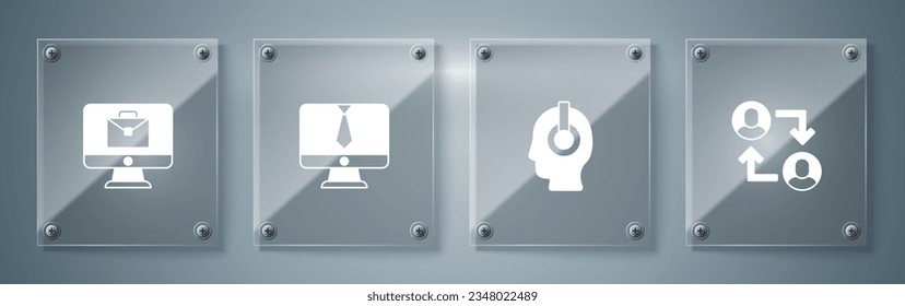 Set Project team base, Freelancer, Video chat conference and Online working. Square glass panels. Vector