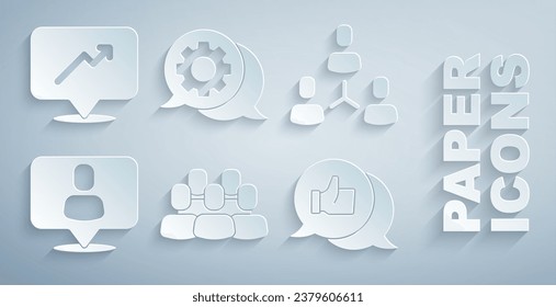 Set Project team base, Head hunting, Hand like, Speech bubble chat and Graph, schedule, chart icon. Vector