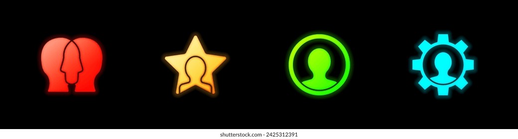 Set Project team base, Head hunting, Create account screen and Human with gear icon. Vector