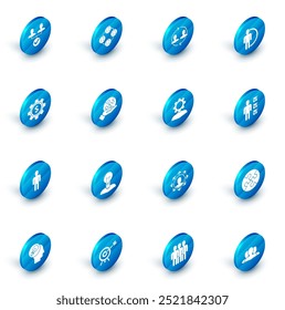 Set Project team base, Human resources, Time Management, Gear with dollar symbol, User of in business suit, Piece puzzle hand,  and gear inside icon. Vector