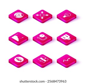 Set Project team base, Layers, Financial growth decrease, Arrow, Light bulb and Many ways directional arrow icon. Vector