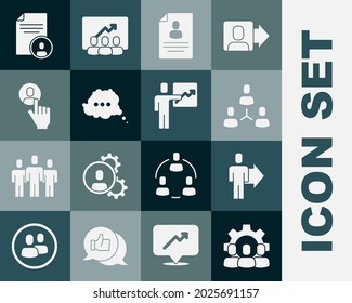 Set Project team base, Team leader, Resume, Speech bubble chat, Head hunting,  and  icon. Vector