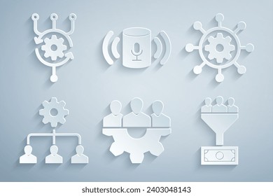 Set Project team base, management, Lead, , Voice assistant and Algorithm icon. Vector