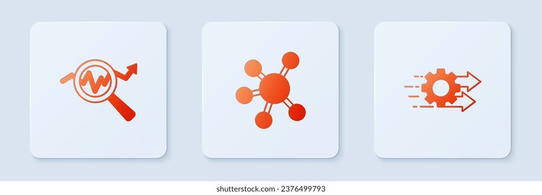 Set Project team base, Search data analysis and Time management. White square button. Vector