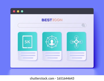 Set Project team base, Tablet with text 5k and Drone icon. Vector