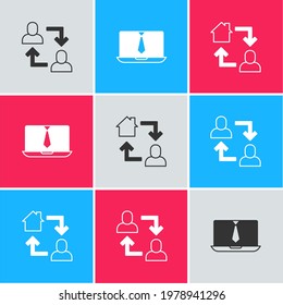 Set Project team base, Video chat conference and Online working icon. Vector